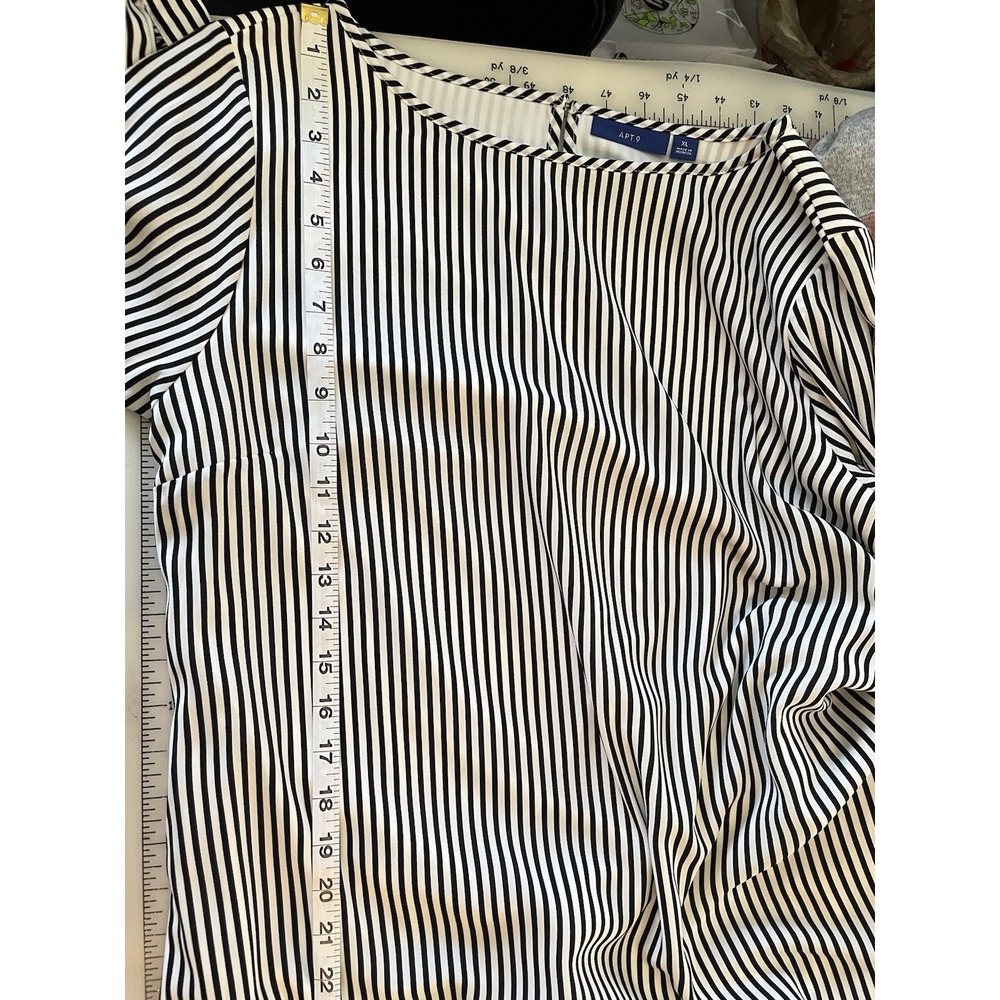 NWT APT. 9 Womens Dress Black White Stripe XL Lined 3/4 Sleeves Belted Boatneck - Picture 8 of 9